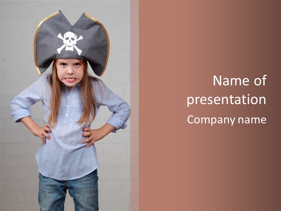 A Little Girl Wearing A Pirate Hat With A Skull On It PowerPoint Template