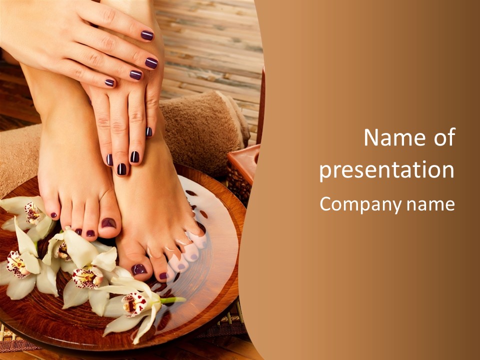 A Woman's Feet On A Plate With Flowers On It PowerPoint Template