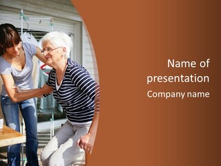 A Woman Helping An Elderly Woman With A Toothbrush PowerPoint Template