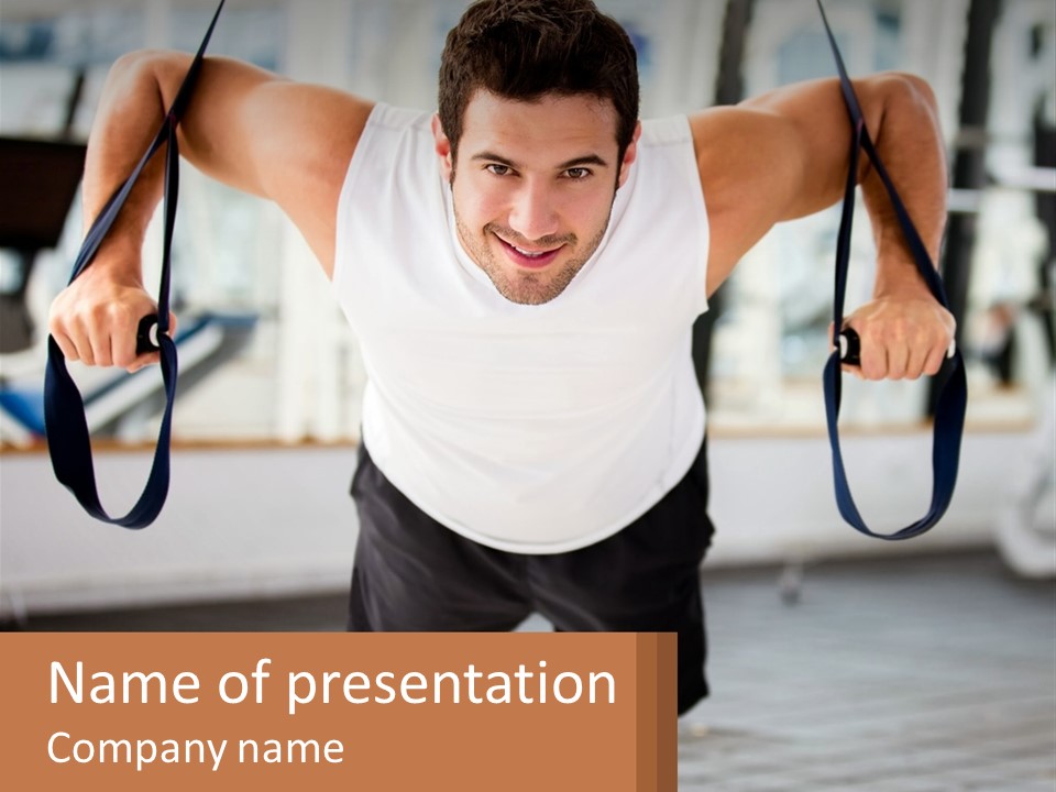 A Man Doing A Pull Up Exercise With A Rope PowerPoint Template