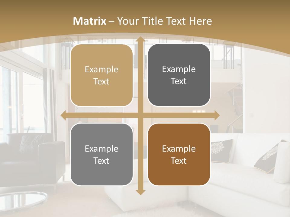 A Living Room With A White Couch And A Black Chair PowerPoint Template