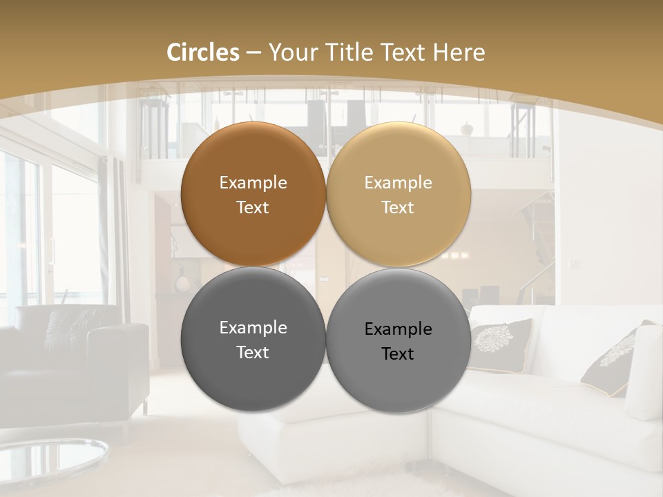 A Living Room With A White Couch And A Black Chair PowerPoint Template