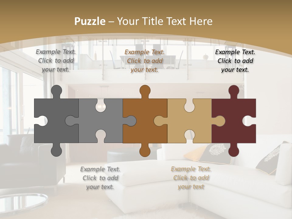 A Living Room With A White Couch And A Black Chair PowerPoint Template