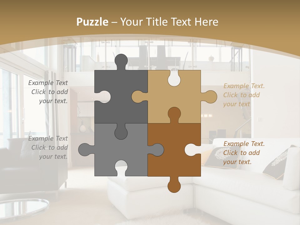 A Living Room With A White Couch And A Black Chair PowerPoint Template