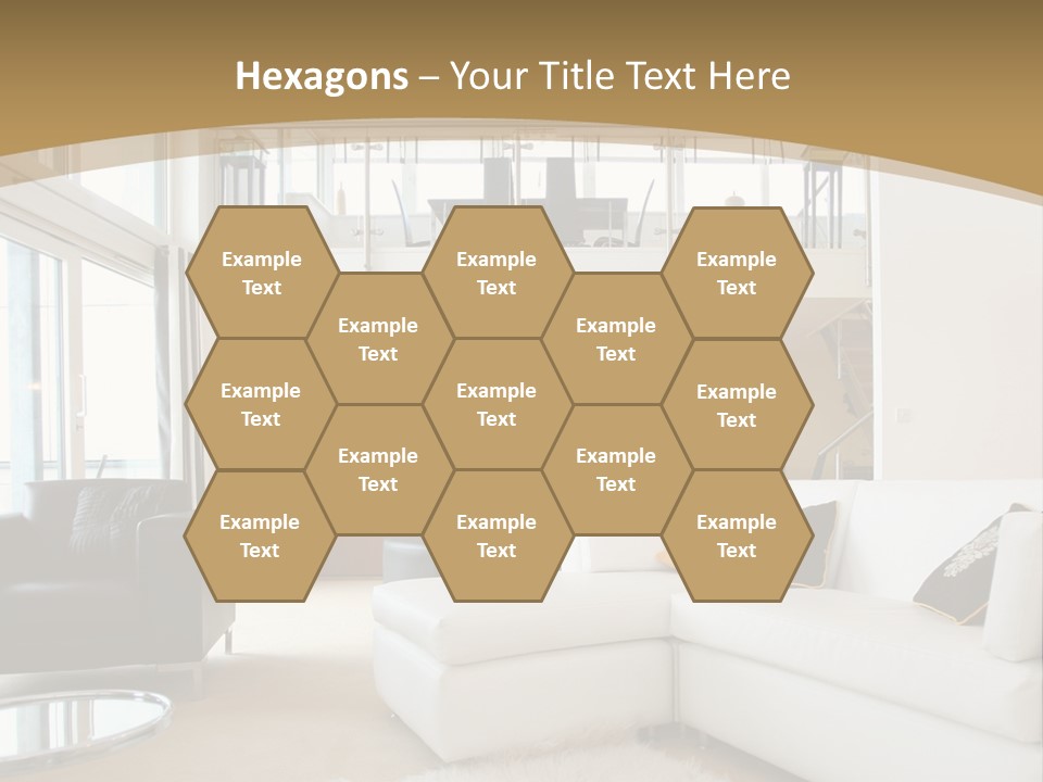 A Living Room With A White Couch And A Black Chair PowerPoint Template