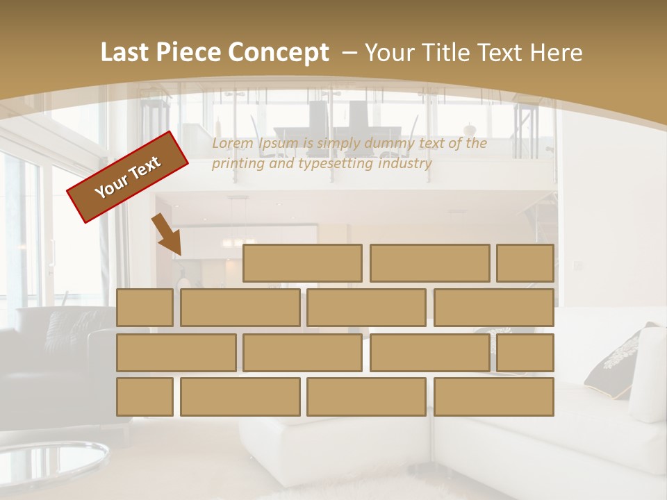 A Living Room With A White Couch And A Black Chair PowerPoint Template