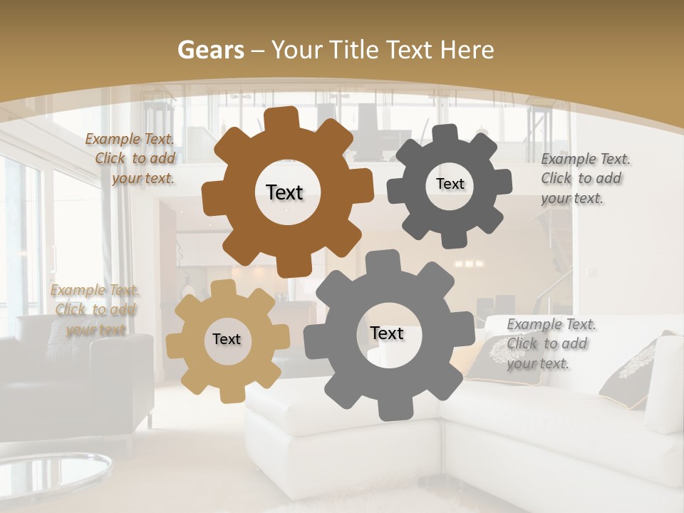 A Living Room With A White Couch And A Black Chair PowerPoint Template