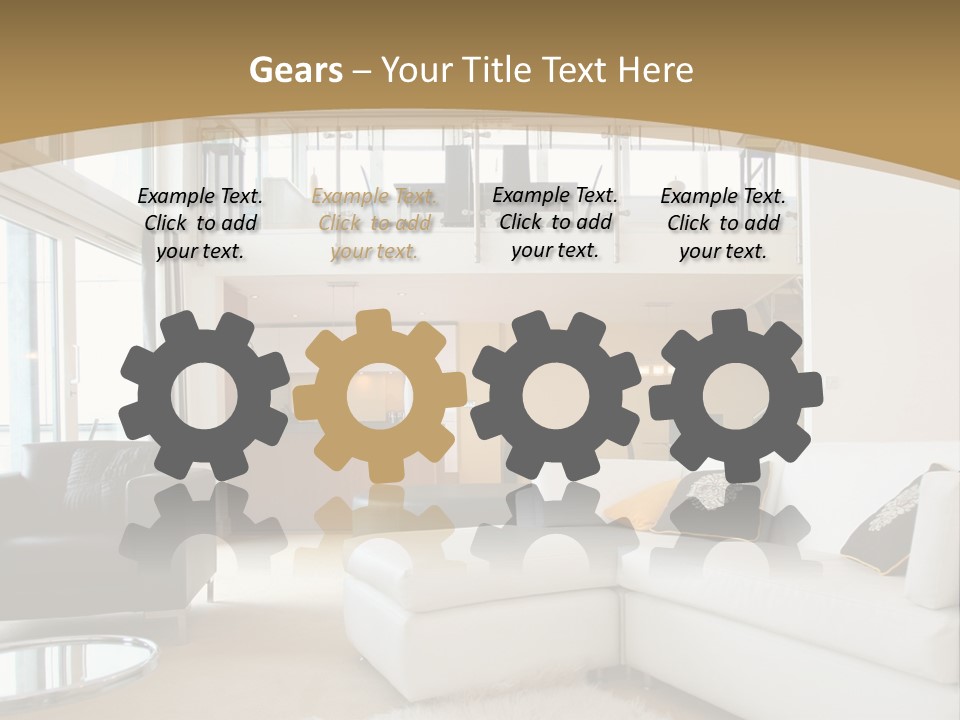 A Living Room With A White Couch And A Black Chair PowerPoint Template