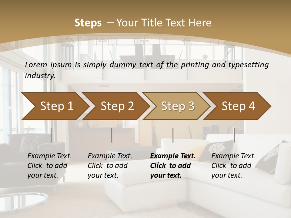 A Living Room With A White Couch And A Black Chair PowerPoint Template