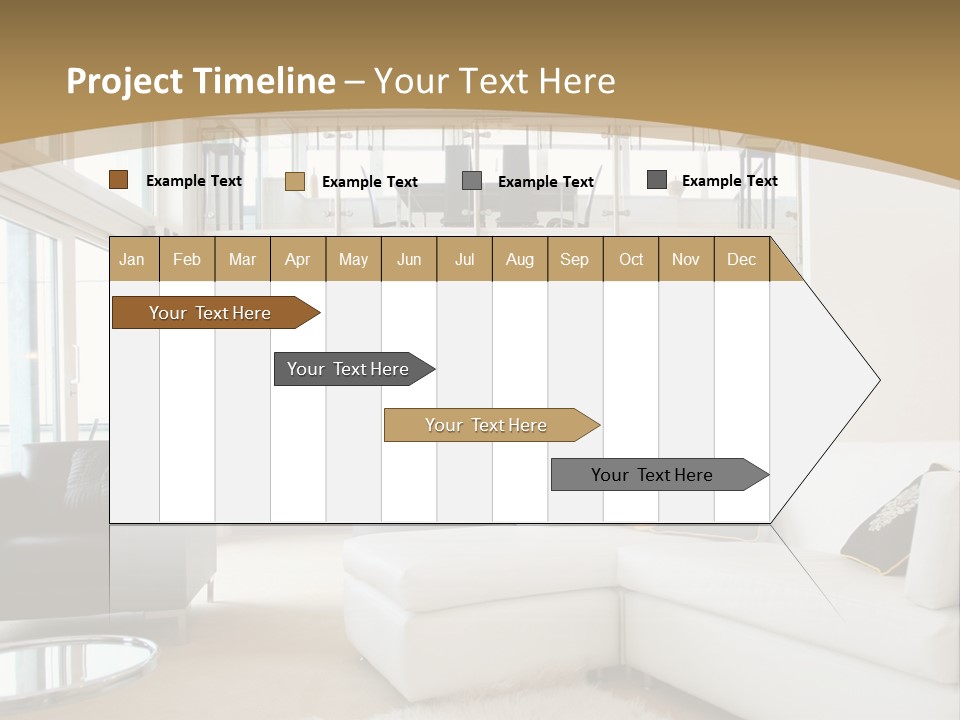 A Living Room With A White Couch And A Black Chair PowerPoint Template