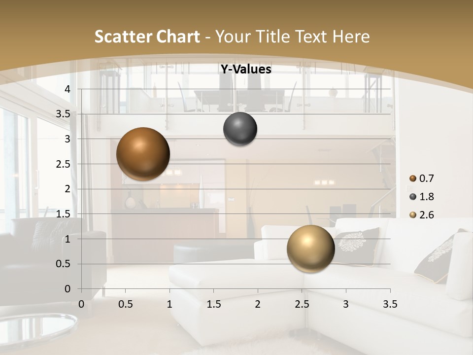 A Living Room With A White Couch And A Black Chair PowerPoint Template