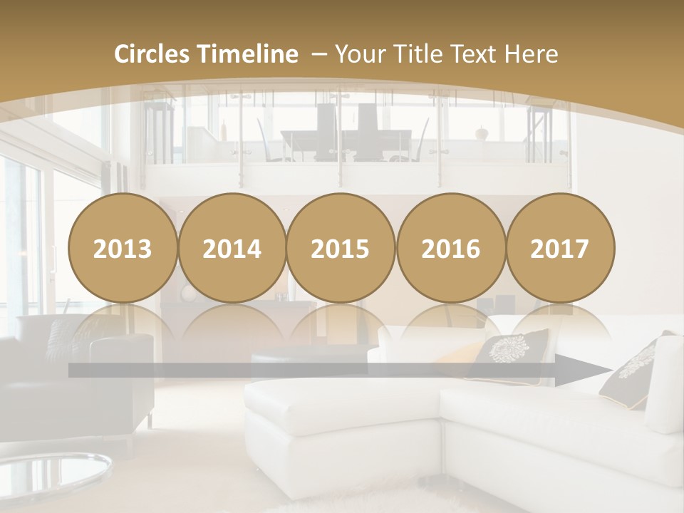 A Living Room With A White Couch And A Black Chair PowerPoint Template