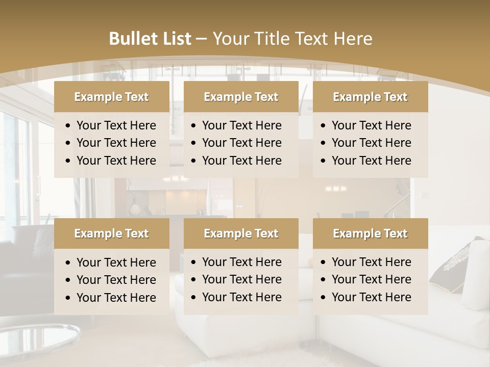 A Living Room With A White Couch And A Black Chair PowerPoint Template
