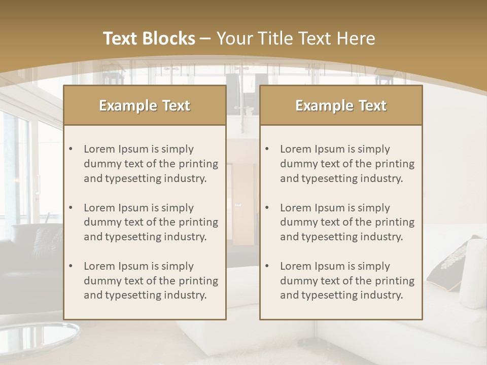 A Living Room With A White Couch And A Black Chair PowerPoint Template