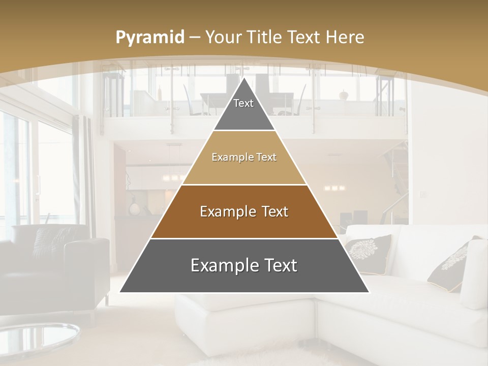 A Living Room With A White Couch And A Black Chair PowerPoint Template