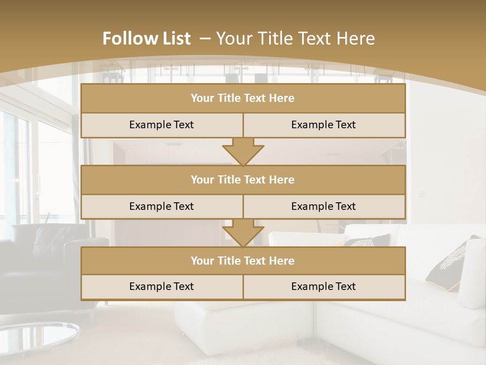 A Living Room With A White Couch And A Black Chair PowerPoint Template