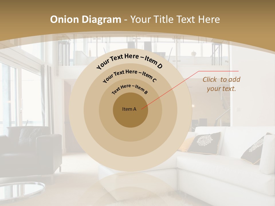 A Living Room With A White Couch And A Black Chair PowerPoint Template