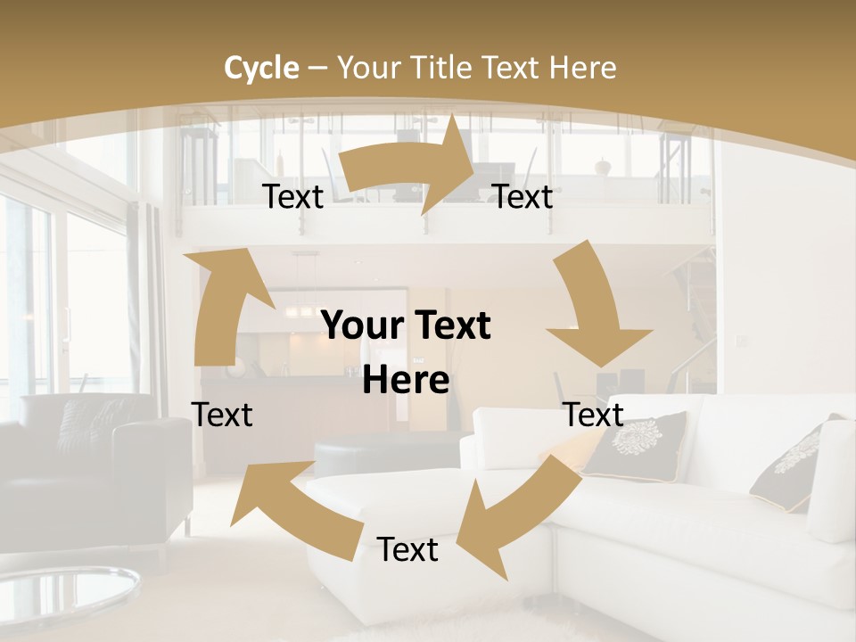 A Living Room With A White Couch And A Black Chair PowerPoint Template