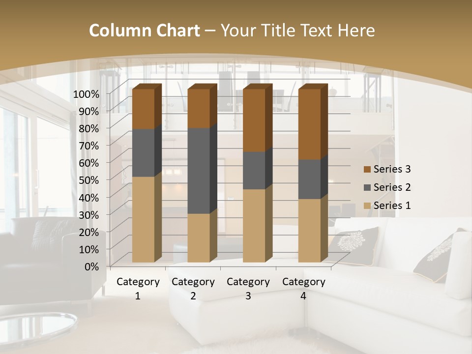 A Living Room With A White Couch And A Black Chair PowerPoint Template
