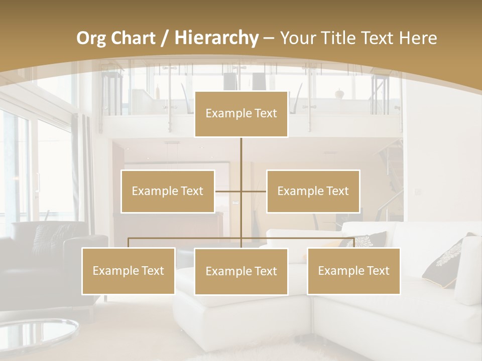 A Living Room With A White Couch And A Black Chair PowerPoint Template