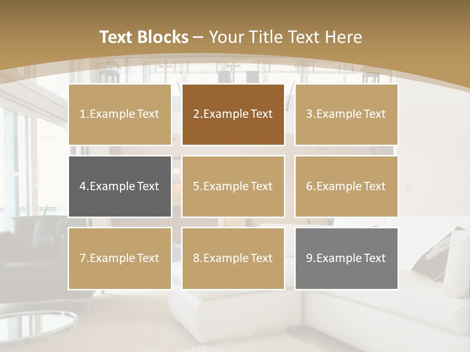 A Living Room With A White Couch And A Black Chair PowerPoint Template