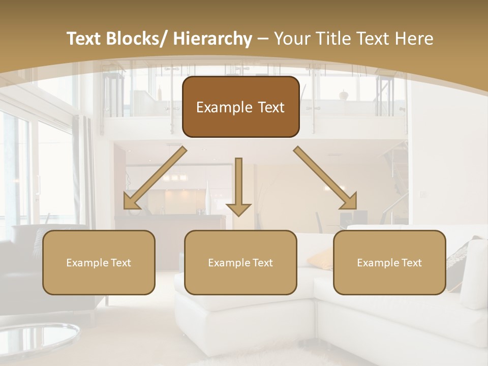 A Living Room With A White Couch And A Black Chair PowerPoint Template
