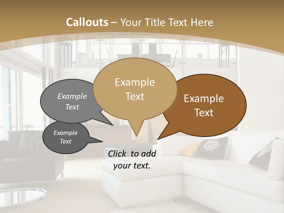 A Living Room With A White Couch And A Black Chair PowerPoint Template