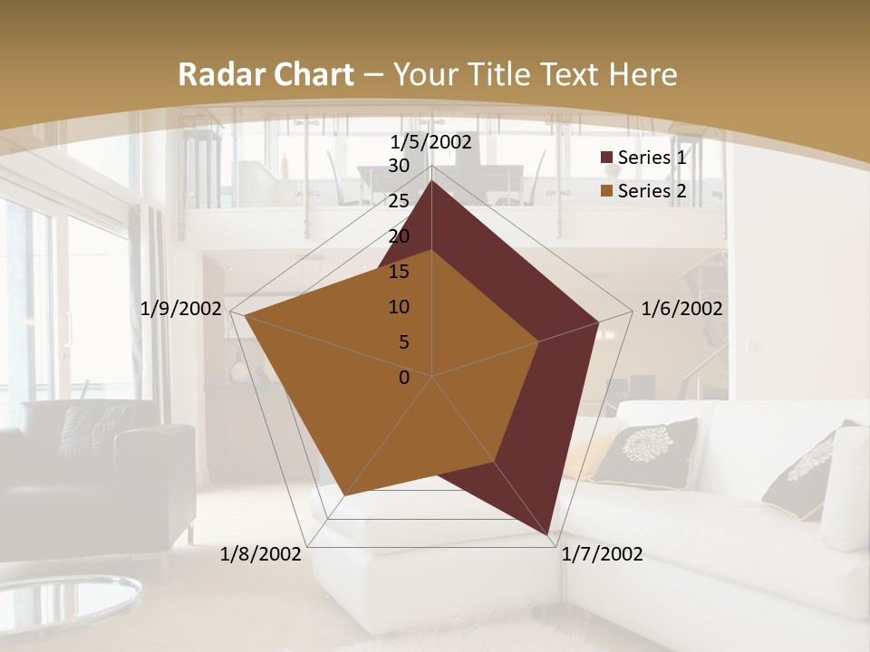 A Living Room With A White Couch And A Black Chair PowerPoint Template
