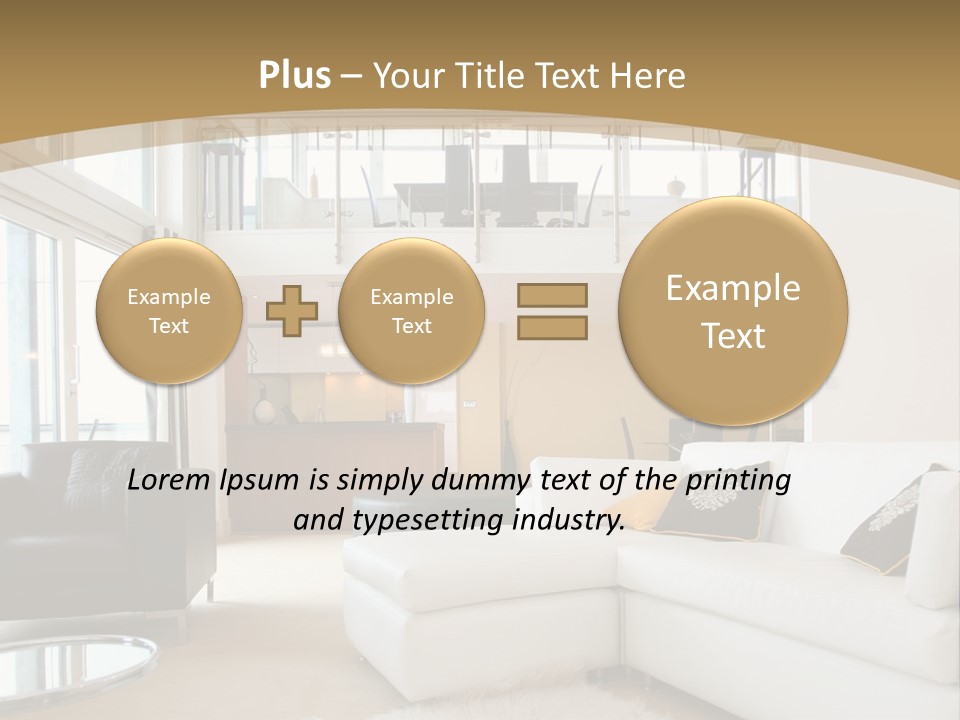 A Living Room With A White Couch And A Black Chair PowerPoint Template