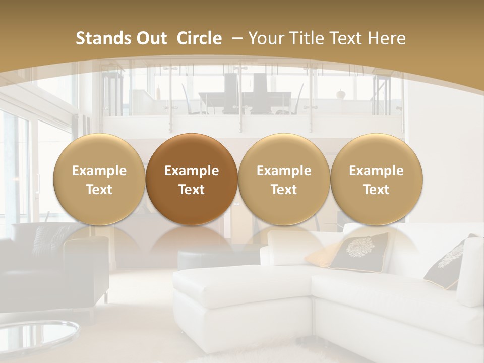 A Living Room With A White Couch And A Black Chair PowerPoint Template