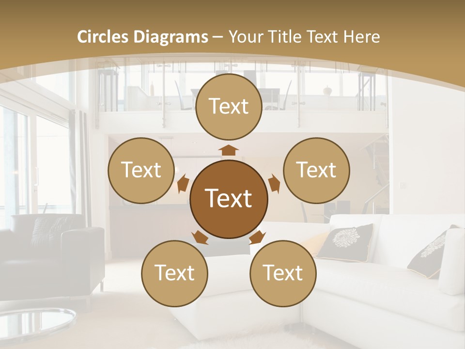 A Living Room With A White Couch And A Black Chair PowerPoint Template