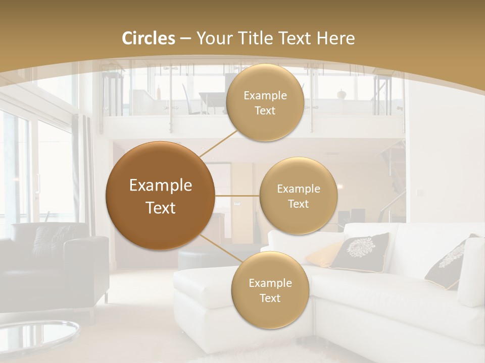 A Living Room With A White Couch And A Black Chair PowerPoint Template