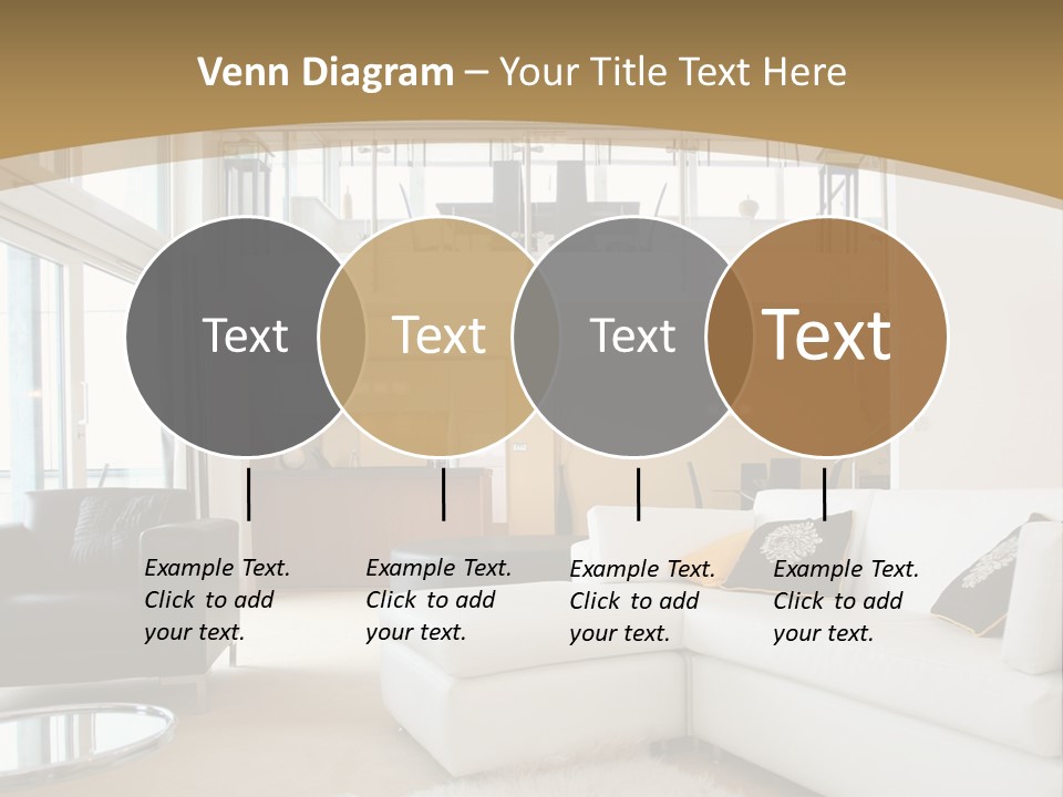 A Living Room With A White Couch And A Black Chair PowerPoint Template