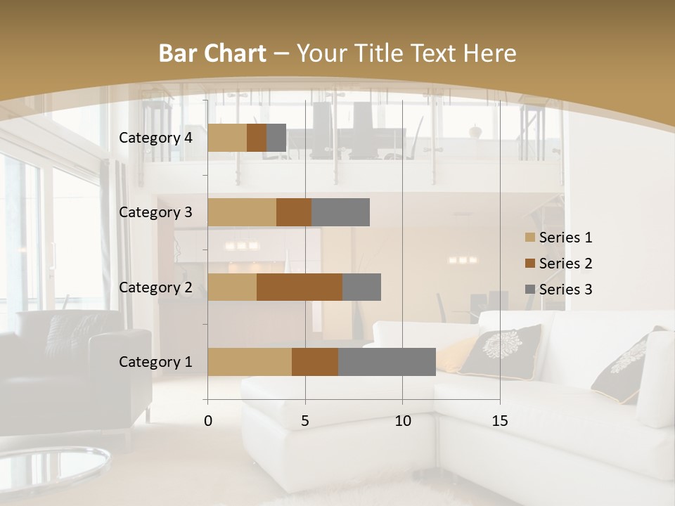 A Living Room With A White Couch And A Black Chair PowerPoint Template