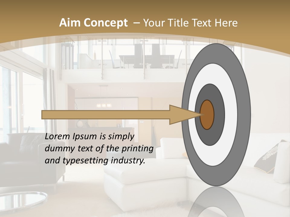 A Living Room With A White Couch And A Black Chair PowerPoint Template