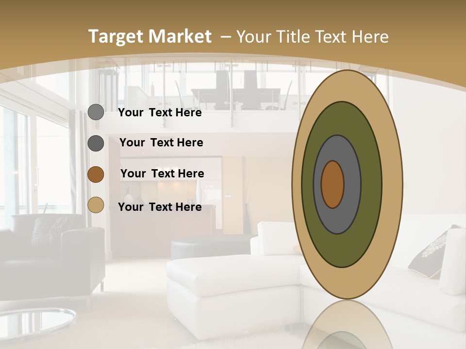 A Living Room With A White Couch And A Black Chair PowerPoint Template