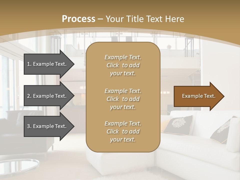 A Living Room With A White Couch And A Black Chair PowerPoint Template