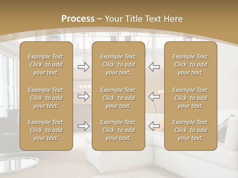 A Living Room With A White Couch And A Black Chair PowerPoint Template