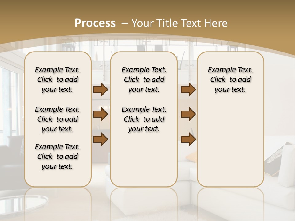 A Living Room With A White Couch And A Black Chair PowerPoint Template