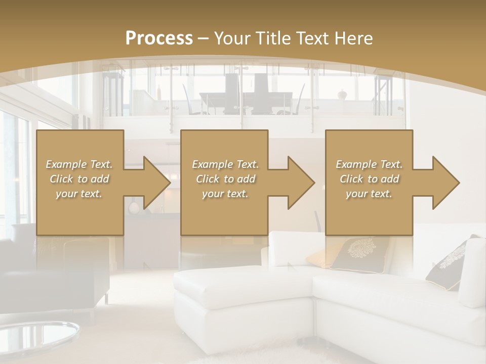 A Living Room With A White Couch And A Black Chair PowerPoint Template
