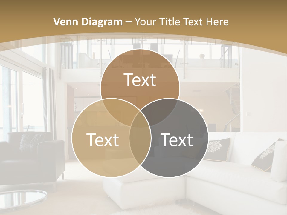 A Living Room With A White Couch And A Black Chair PowerPoint Template