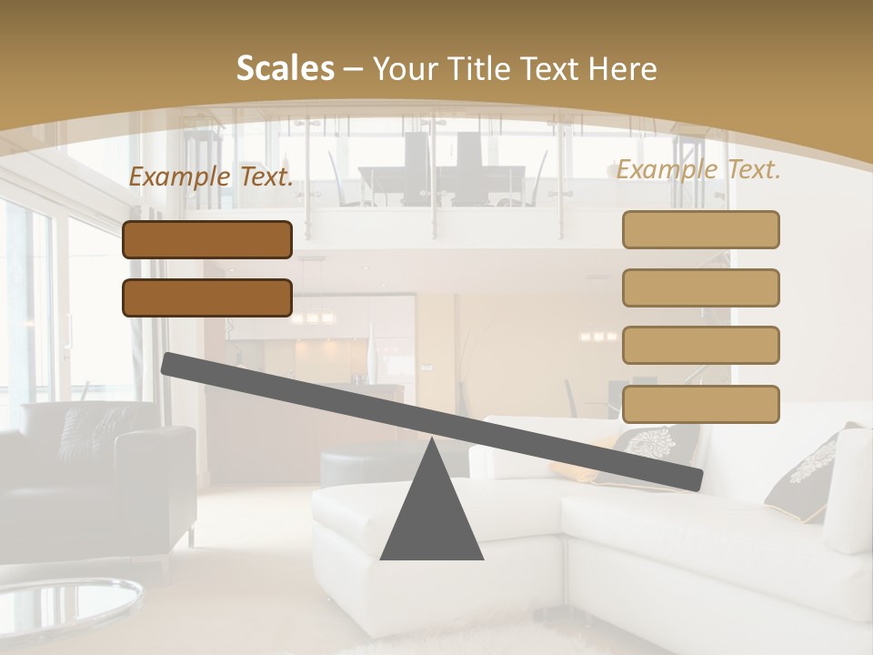 A Living Room With A White Couch And A Black Chair PowerPoint Template
