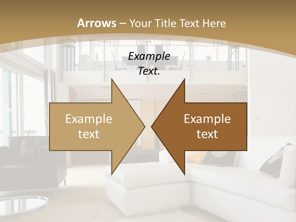 A Living Room With A White Couch And A Black Chair PowerPoint Template