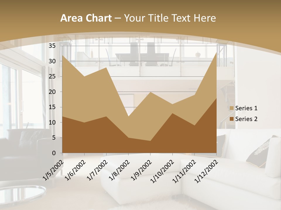 A Living Room With A White Couch And A Black Chair PowerPoint Template