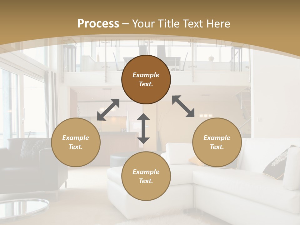 A Living Room With A White Couch And A Black Chair PowerPoint Template