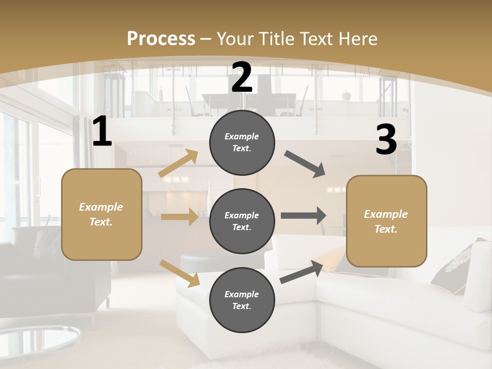 A Living Room With A White Couch And A Black Chair PowerPoint Template