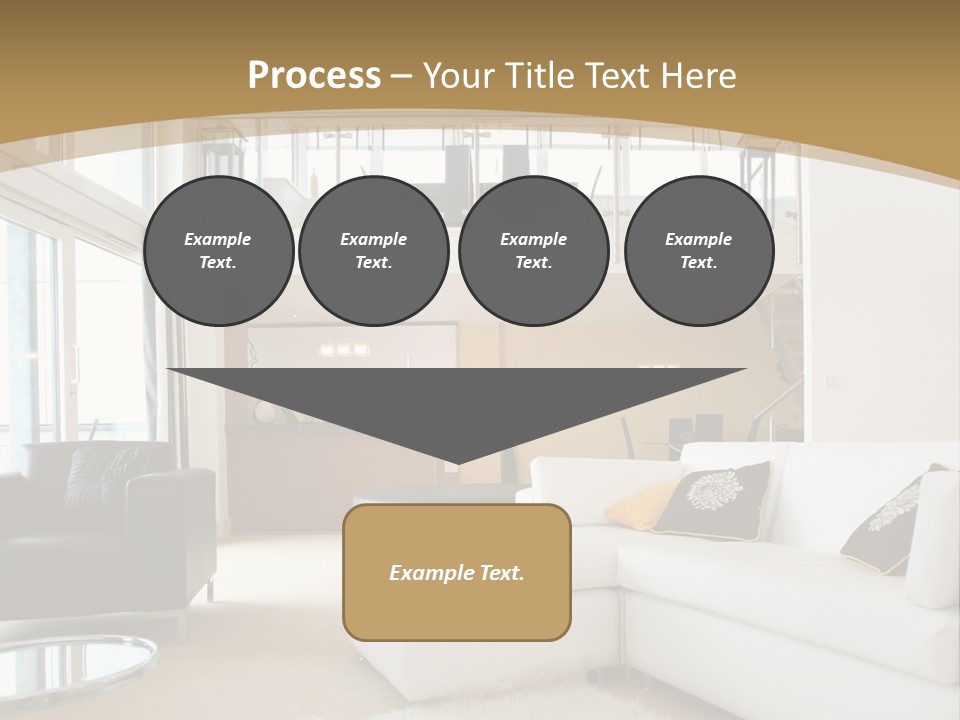 A Living Room With A White Couch And A Black Chair PowerPoint Template