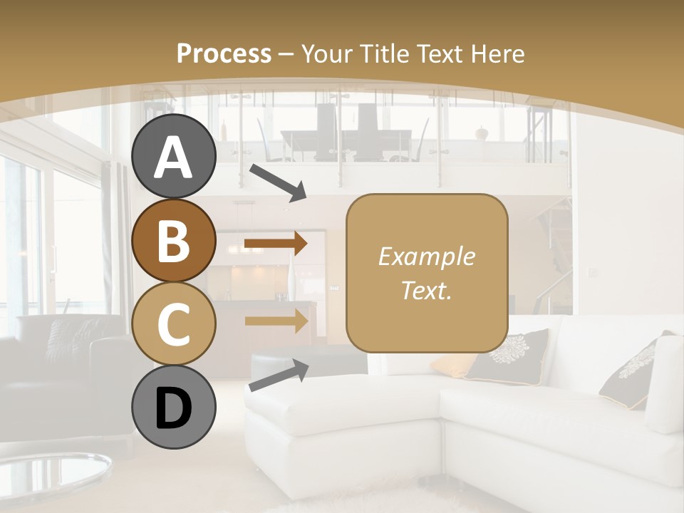 A Living Room With A White Couch And A Black Chair PowerPoint Template