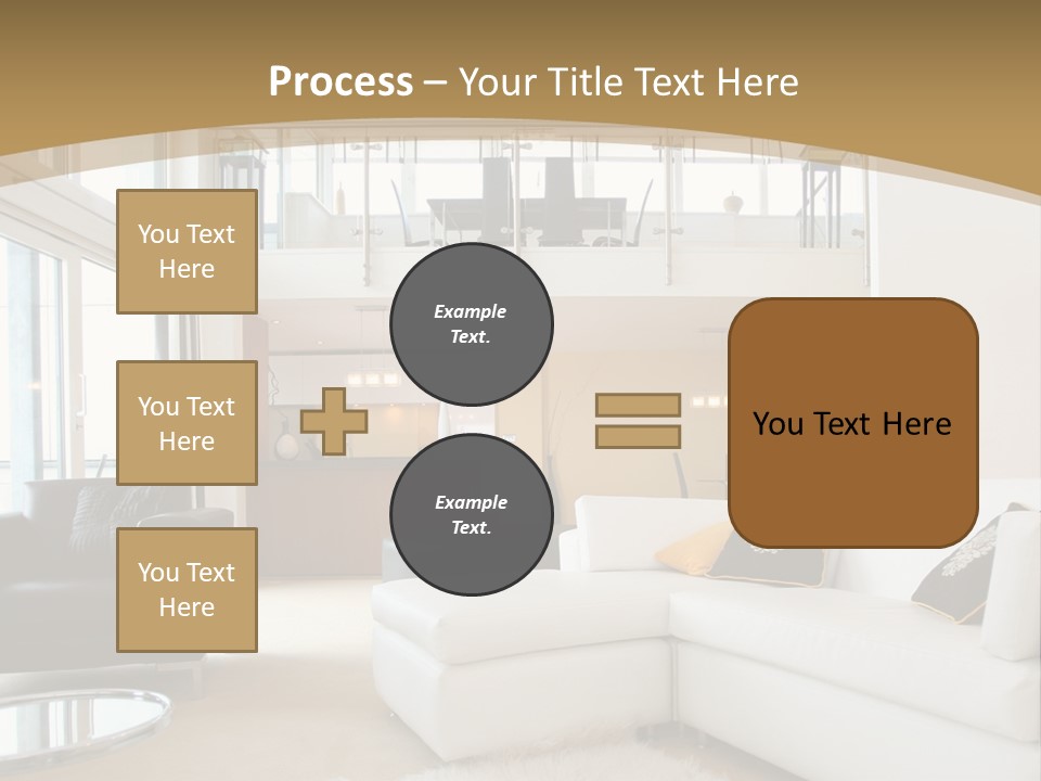 A Living Room With A White Couch And A Black Chair PowerPoint Template