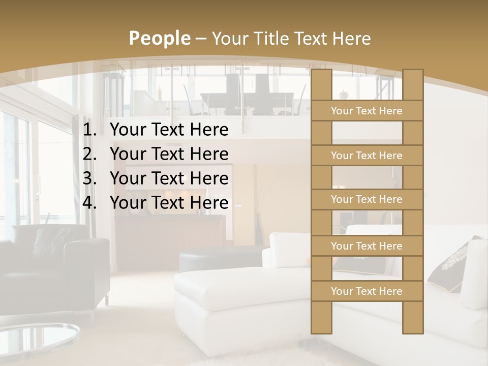 A Living Room With A White Couch And A Black Chair PowerPoint Template